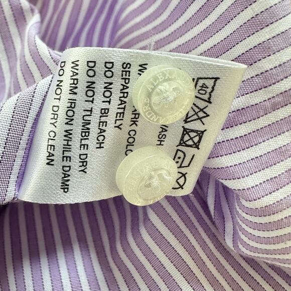 Alexandre of London Mens Size 15 Lilac Striped Long Sleeve Button Up Shirt - Picture 8 of 10